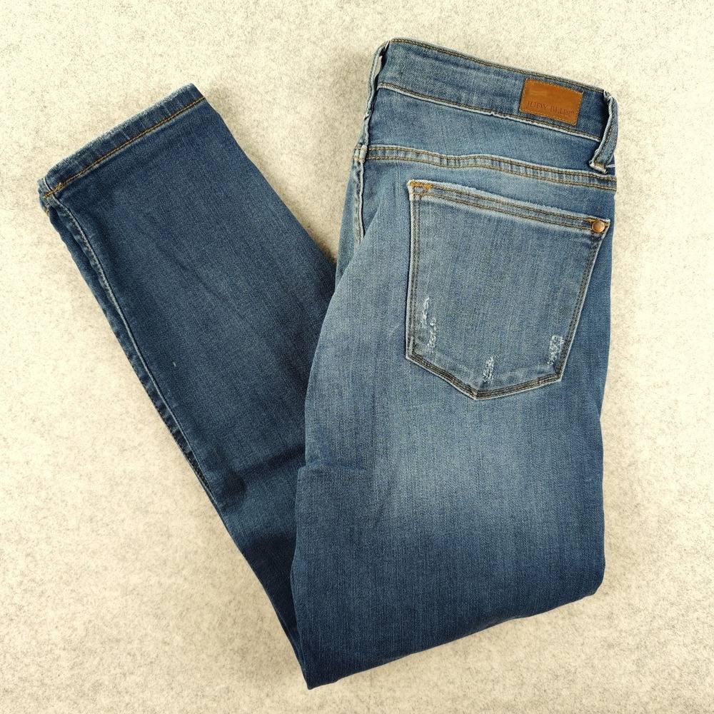 Judy‎ Blue Jeans 11/30 Relaxed Fit 32x26 Mid Rise Blue Denim Stretch Distressed